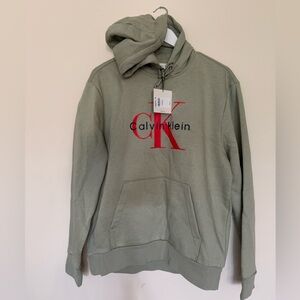 Calvin Klein Monogram Olive Hoodie with Red Accents - Size Medium - NWT